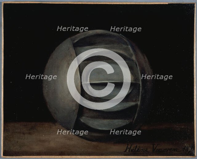 Metal sphere used during the siege of 1870-71, for sending mail dispatches by water, 1872. Creator: Helene Vonoven.