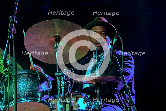 Ulysses Owens Jnr, Love Supreme Jazz Festival, Glynde Place, East Sussex, 2014.  Artist: Brian O'Connor.