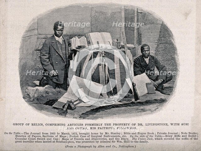 David Livingtone's followers, Susi and Chuma, pictured with his former possessions, 1873. Creator: Unknown.
