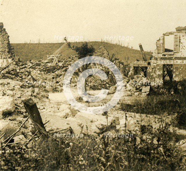 Ruined buildings, Chavignon, northern France, c1914-c1918. Artist: Unknown.