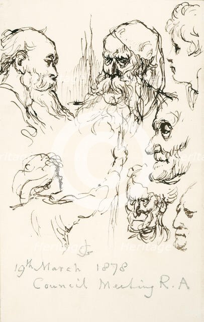 Sketches made in a Royal Academy Council meeting, 19 March, 1878. Creator: Sir John Gilbert.