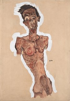 Nude Self-Portrait, 1910. Artist: Schiele, Egon (1890–1918)