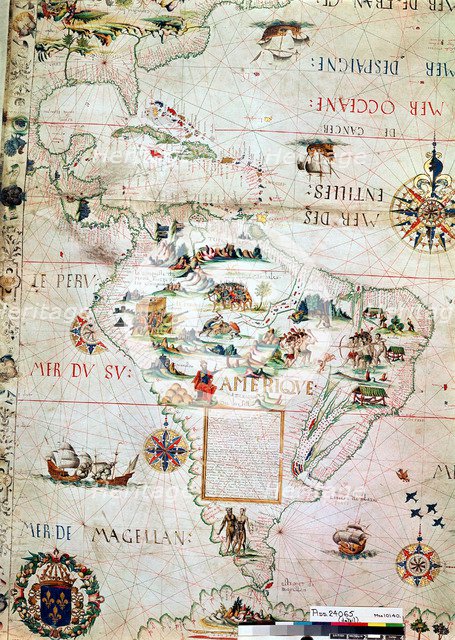 French Map of Central and South America, French, 1550. Artist: Unknown