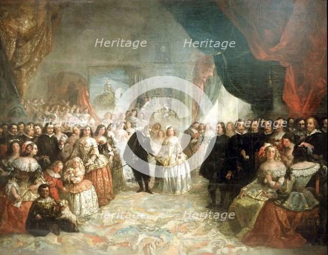 Philip IV, his court and the Meninas' detail, oil by Eugenio Lucas, 1858.