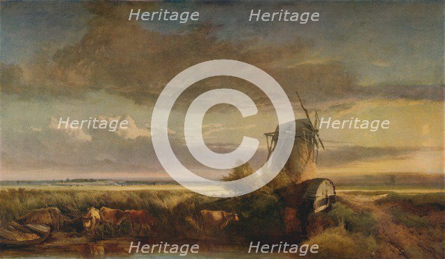 'Mills on the Fens', c1853. Artist: Henry Bright.