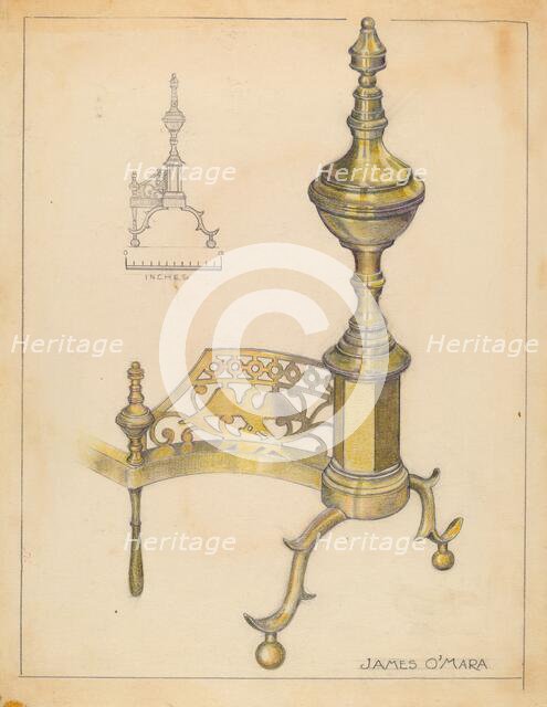 Andirons, c. 1936. Creator: James O'Mara.