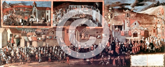 Entrance of viceroy Morcillo in Potosi, painting by Melchor Perez de Holguin.