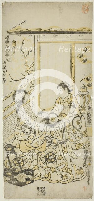 The Actors Tamazawa Saijiro I as Oiso no Tora and Ichimura Uzaemon VIII as Soga no Juro in..., 1743. Creator: Torii Kiyomasu.