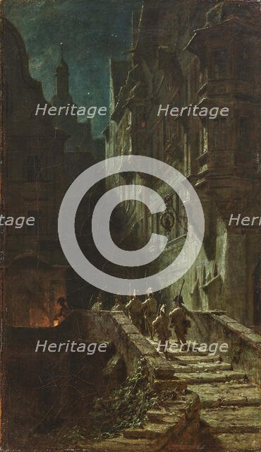 Crowd Guard (Night Round). Creator: Spitzweg, Carl (1808-1885).