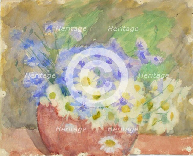 Cornflowers and daisies in a vase. Creator: Maria Wiik.