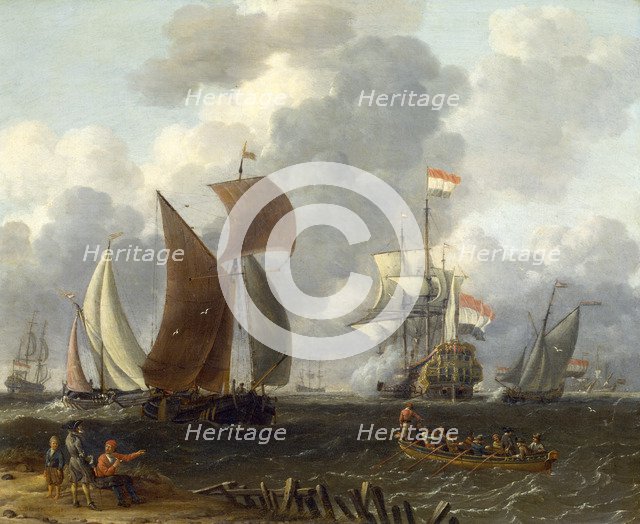 'A Battle Offshore', 17th century. Artist: Abraham Storck