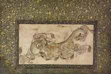 Chilins (Chinese Chimerical Creatures) Fighting with a Dragon, 16th century. Creator: Unknown.
