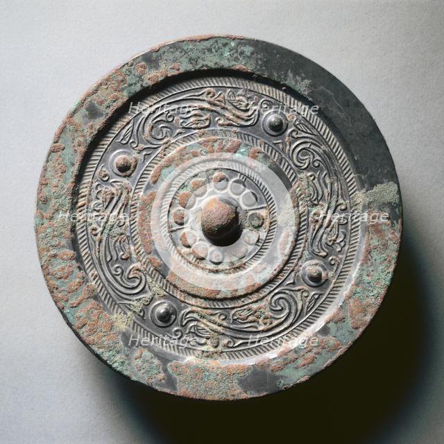 Mirror with Four Nipples, Quasi-Dragons, and Birds, late 3rd Century BC - early 1st Century. Creator: Unknown.