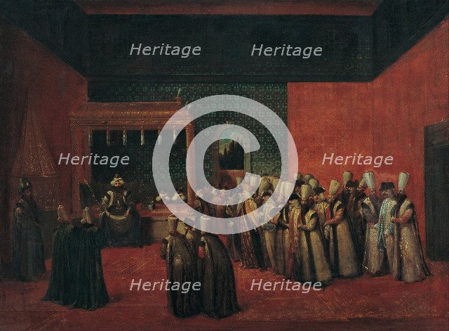 Sultan Ahmed III Receiving a European Ambassador, 1720s. Artist: Vanmour (Van Mour), Jean-Baptiste (1671-1737)