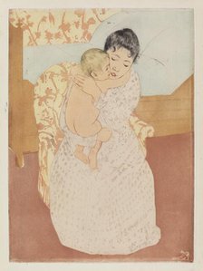Maternal Caress, 1890-1891. Creator: Mary Cassatt.