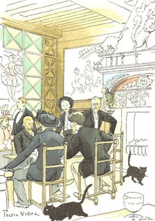 Cats in a café, 1893.  Creator: Pierre Vidal.