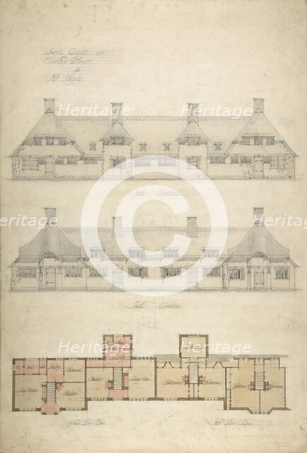 Design for Thatched Cottages for Mrs. Kingsley, 1910. Creator: Charles Edward Mallows.