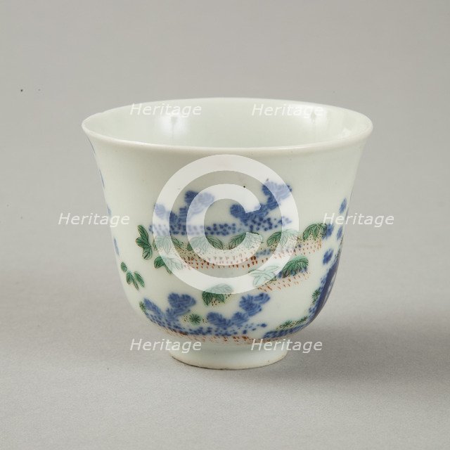 Underglaze blue month cup with polychrome enamelled decoration, second half of 19th century. Artist: Unknown.