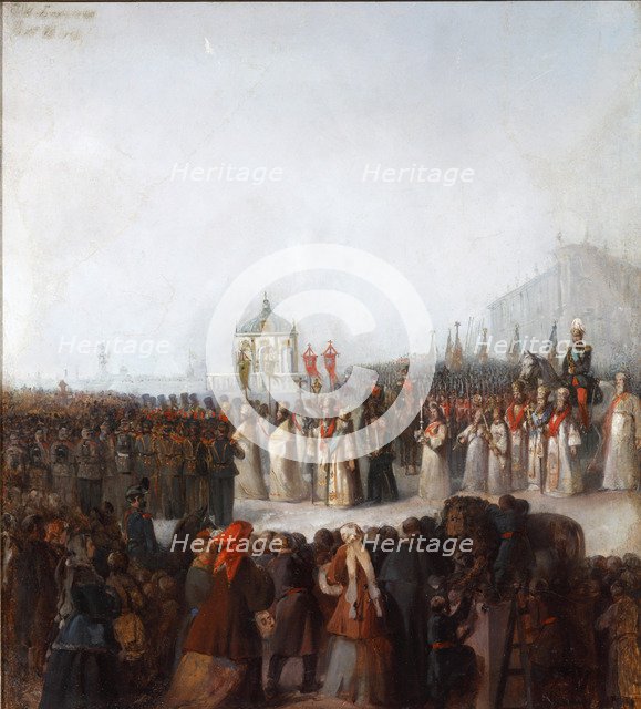 The Great Blessing of Waters on the Neva river, 1850s.