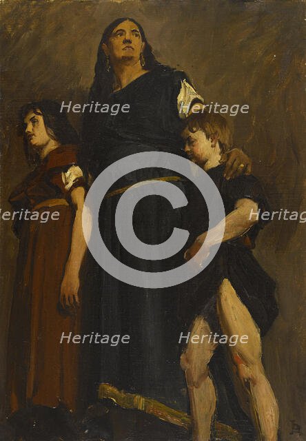 Esquisse de détail pour le Panthéon : Femme mérovingienne et deux enfants, c19–06–1874 and 1885. Creator: Jean-Paul Laurens.