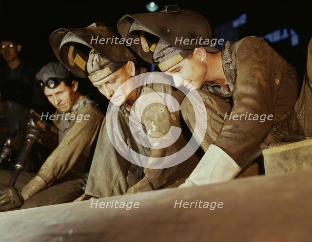 Welders making boilers for a ship, Combustion Engineering Co., Chattanooga, Tenn., 1942. Creator: Alfred T Palmer.