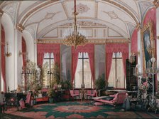 Interiors of the Winter Palace. The Raspberry Study of Empress Maria Alexandrovna, 1860s. Artist: Hau, Eduard (1807-1887)