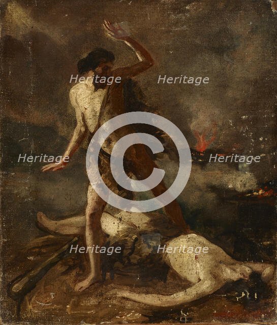 Death of Abel / Skull-Two-sided Painting, 19th century. Creator: Unknown.