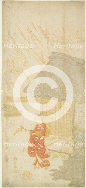 Young Woman Holding a Kerria Branch (parody of Ota Dokan), c. 1764/65. Creator: Suzuki Harunobu.