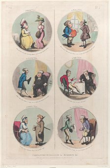 Caricature Medallions for Screens &c: A Morning Visitor, An Evening Visitor, A We..., April 1, 1800. Creator: Thomas Rowlandson.