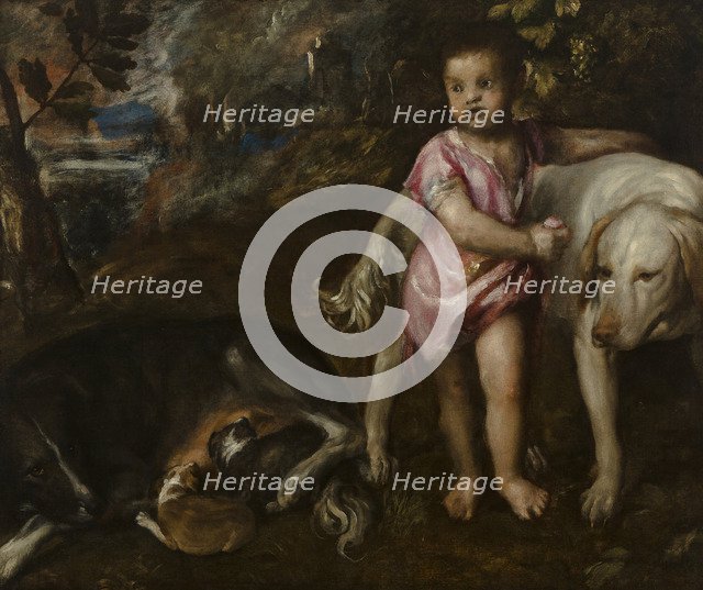 Boy with Dogs in a Landscape, 1565-1576. Artist: Titian (1488-1576)