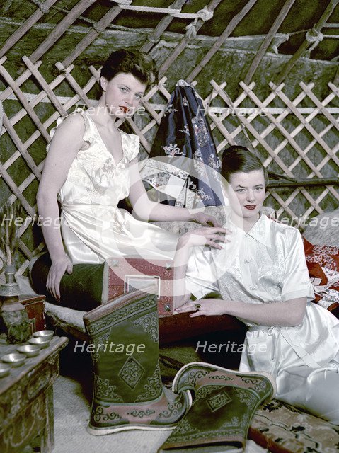 Models showing nightdresses in oriental style, 1950s. Artist: Göran Algård