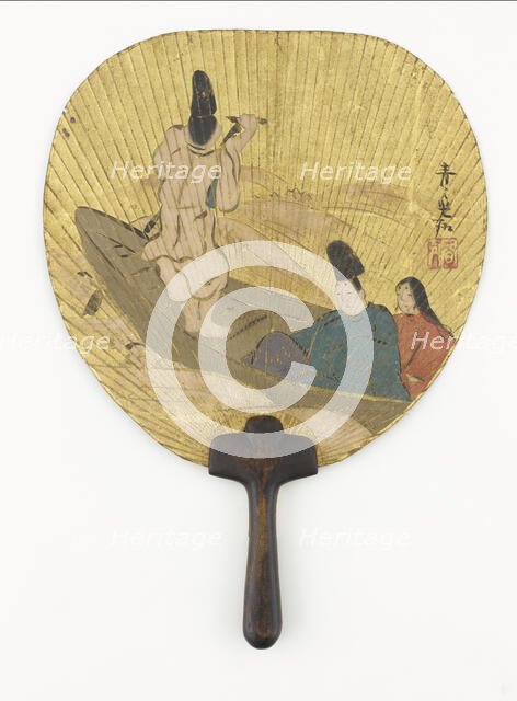 Narihira crossing the Sumida river, Edo period, late 17th-early 18th century. Creator: Ogata Korin.