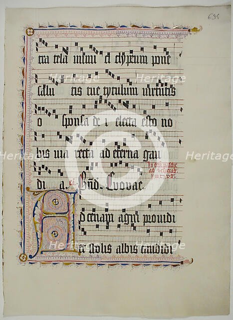 Manuscript Leaf with Initial A, from an Antiphonary, German, second quarter 15th century. Creator: Unknown.