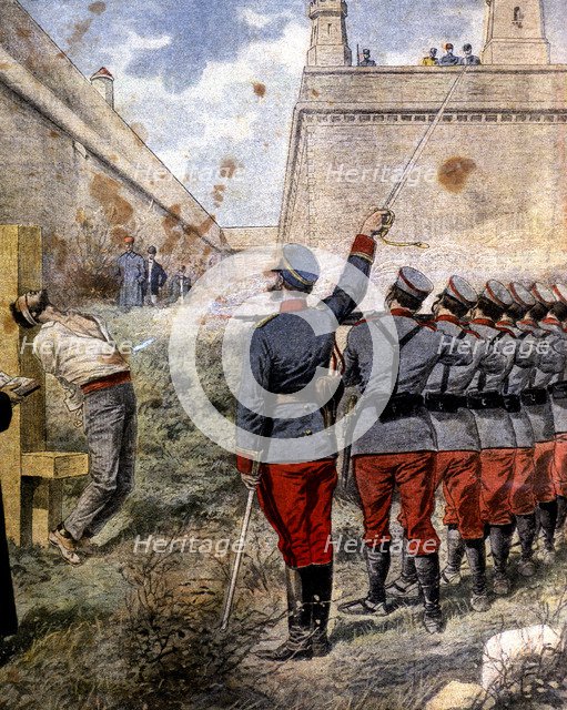 Execution of insurgents in the moats of the Castle of Montjuic, convicted by sacking the churches…