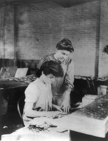 Miss Bessie Prince and Miss Ella Parrott working in a shoe factory, Lynn, Mass., (1895?). Creator: Frances Benjamin Johnston.