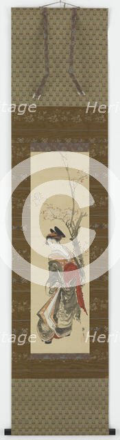 A Courtesan under a cherry tree, late 18th-early 19th century. Creator: Hokusai.