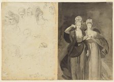 Sketches of Heads (verso, left); Two Women (verso, right), c. 1770-1775. Creator: John Brown (British, 1752-1787).