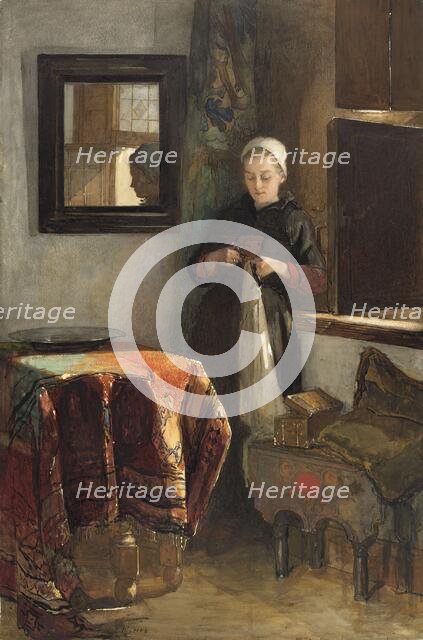 The sunny corner': young woman in a room in Hindeloopen, 1838-1904. Creator: Christoffel Bisschop.