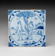 Tile with Adam and Eve, Lambeth, c. 1700. Creator: Unknown.