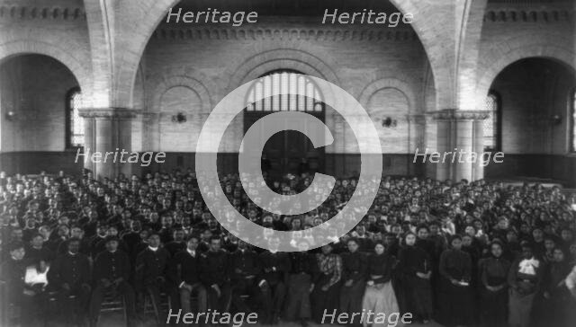 School assembly in Hampton Institute, Hampton, Va., between 1899 and 1900. Creator: Frances Benjamin Johnston.