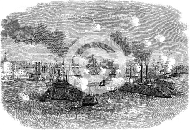 Naval battle on the Mississippi, Memphis, Tennessee, American Civil War, July 1862. Artist: Unknown
