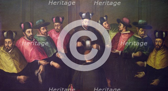 Imposition of the doctoral mortarboard, original copy of the 17th century.