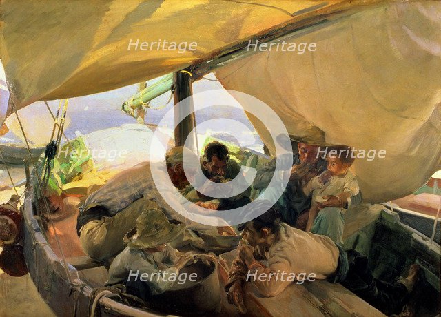  'The meal on the boat', 1898, oil by Joaquin Sorolla.