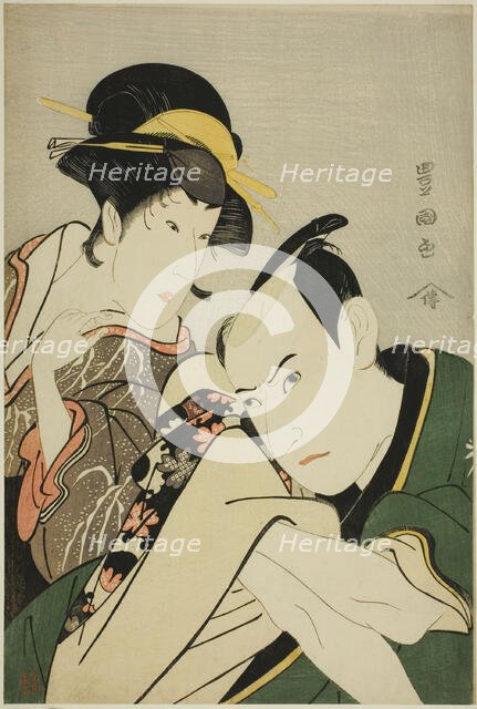 Ichikawa Yaozo III in the Role of Takebe Genzo and Iwai Kiyotaro in the Role of Tonami, 1796. Creator: Utagawa Toyokuni I.