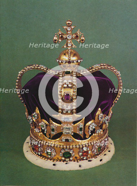 'St. Edward's Crown with which the Sovereign is crowned', 1953. Artist: Unknown.