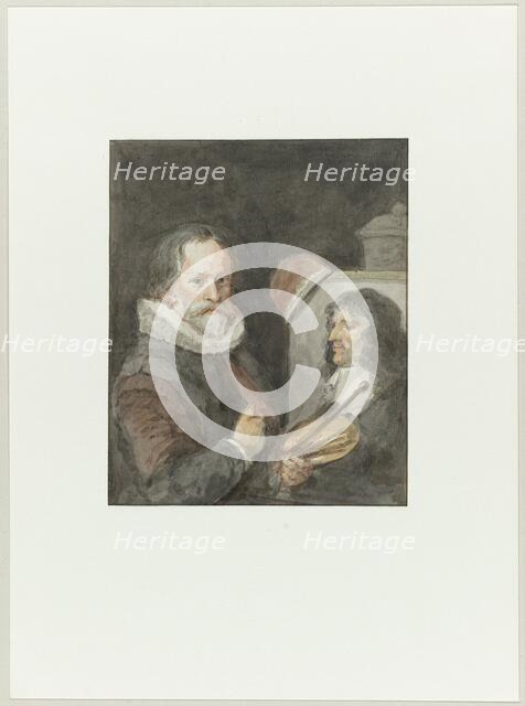 Portrait of Michiel van Mierevelt, holding Jacob Willemsz. Delff painting, 1792. Creator: Aert Schouman.