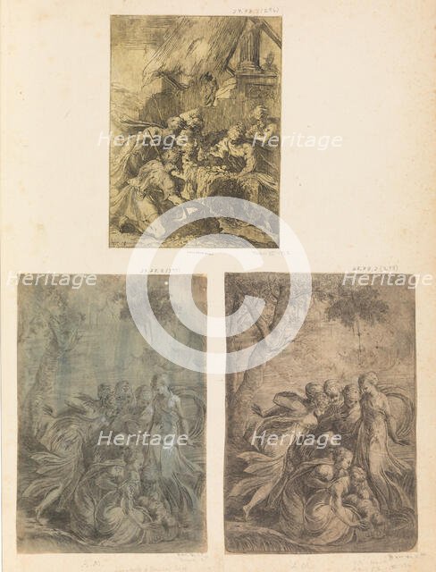 Adoration of the Shepherds, Moses Rescued from the Nile, ca. 1540-44. Creator: Andrea Schiavone.