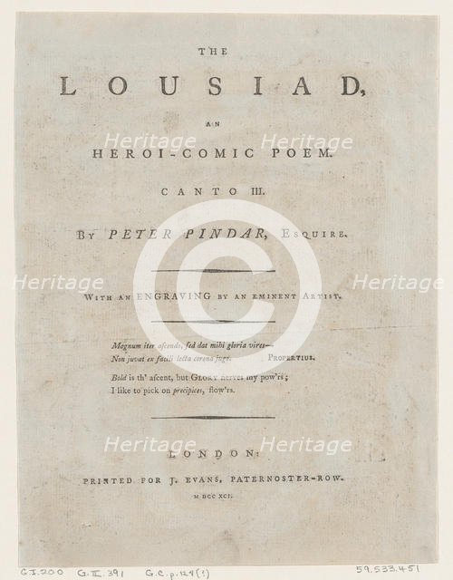 The Lousiad by Peter Pindar, Frontispiece, 1787., 1787. Creator: Thomas Rowlandson.