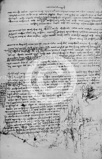 'Page of Text with Sketches of Landscape', c1480 (1945). Artist: Leonardo da Vinci.