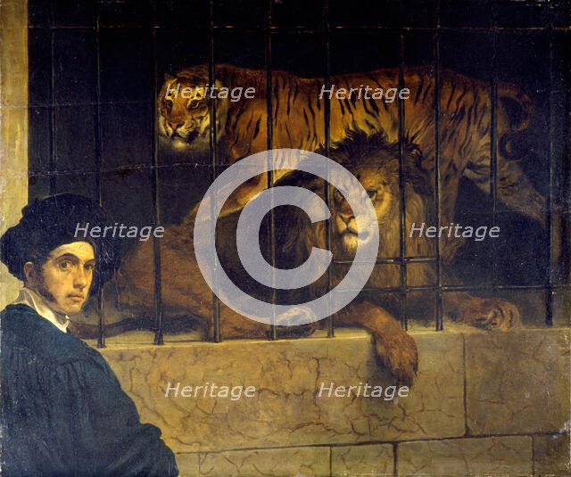 Self-portrait with Tiger and Lion, 1831. Creator: Hayez, Francesco (1791-1882).